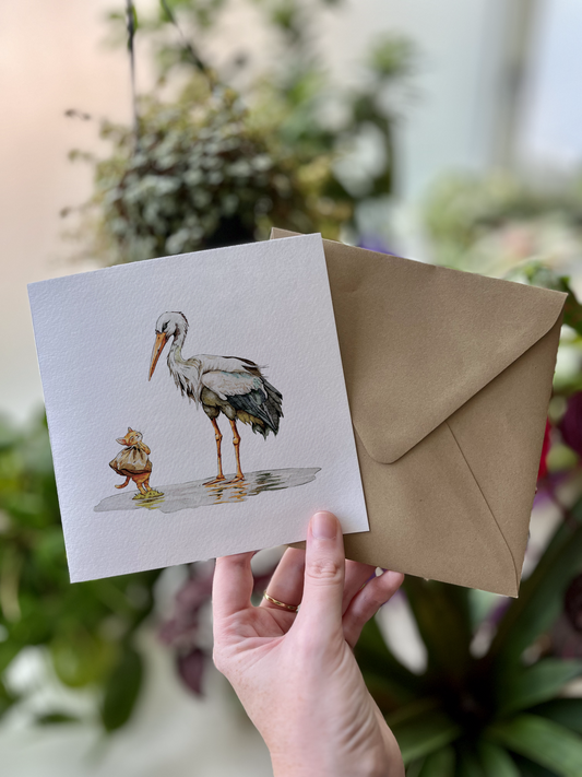 The Stork and the Kitten | Greeting Card & Envelope - Julia Hope Aspinall - cute animal illustrations