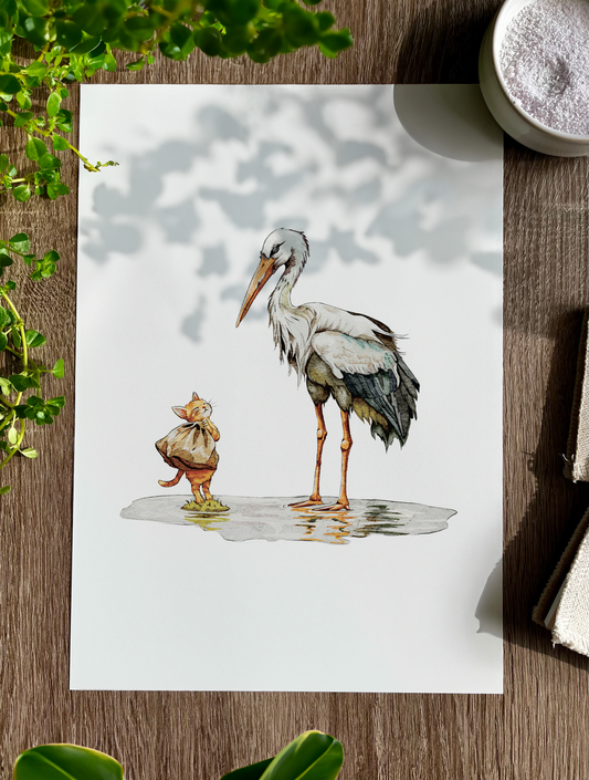 The Stork and the Kitten | Art Print