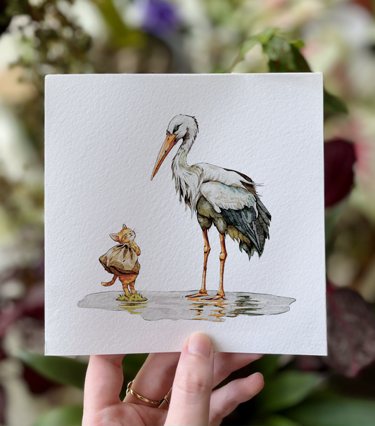 The Stork and the Kitten | Greeting Card & Envelope