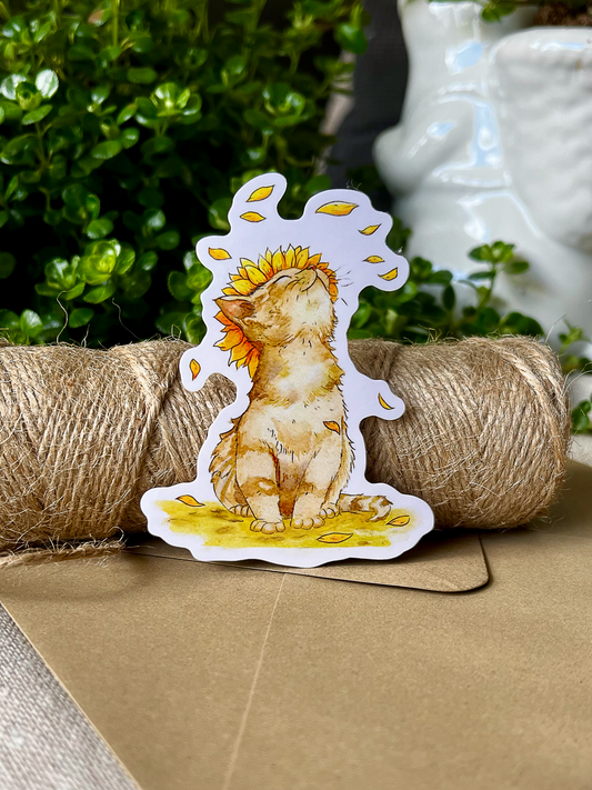 The Sunflower Kitten | Vinyl Sticker | 3"